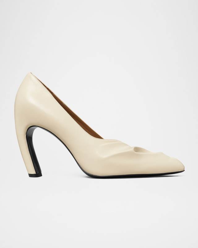 Sculpted Peep-Toe Leather Pumps